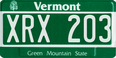VT license plate XRX203