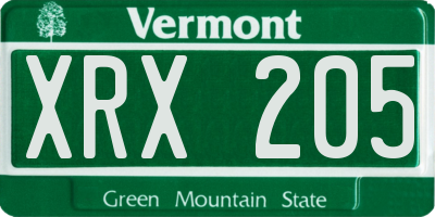 VT license plate XRX205
