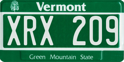 VT license plate XRX209