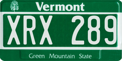 VT license plate XRX289