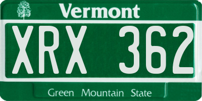 VT license plate XRX362