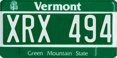 VT license plate XRX494
