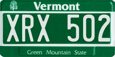 VT license plate XRX502