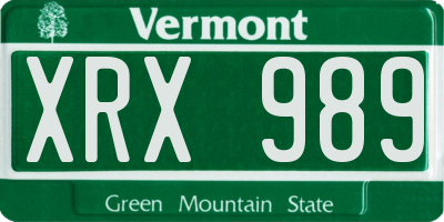 VT license plate XRX989