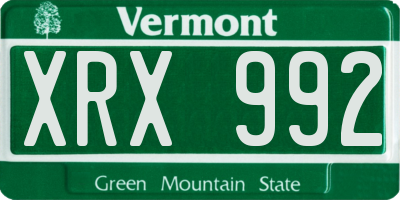 VT license plate XRX992