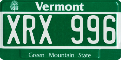 VT license plate XRX996