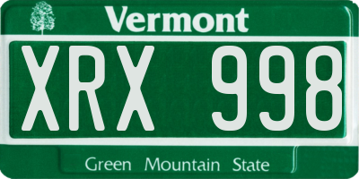 VT license plate XRX998