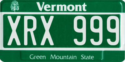 VT license plate XRX999