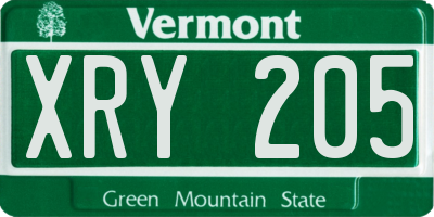 VT license plate XRY205