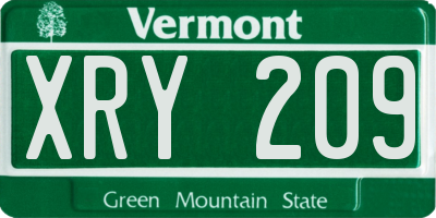 VT license plate XRY209