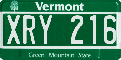 VT license plate XRY216