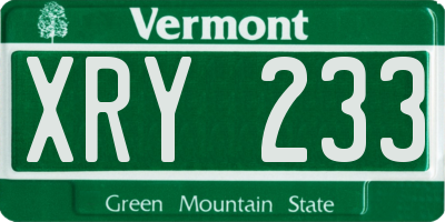 VT license plate XRY233