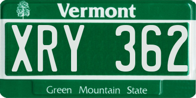 VT license plate XRY362