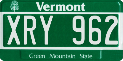 VT license plate XRY962