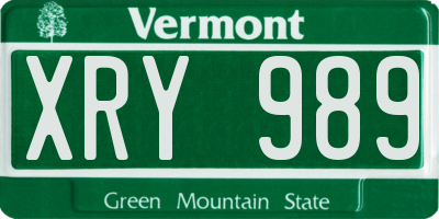 VT license plate XRY989