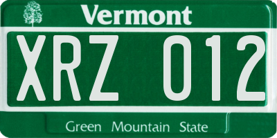 VT license plate XRZ012