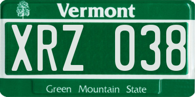 VT license plate XRZ038