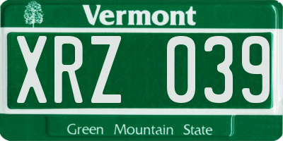 VT license plate XRZ039