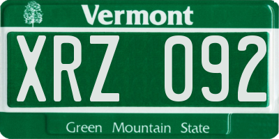 VT license plate XRZ092