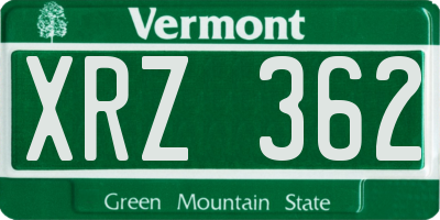 VT license plate XRZ362