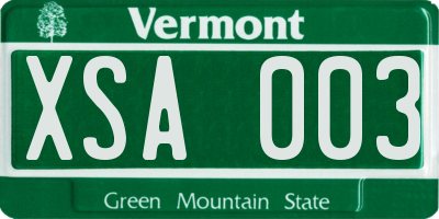 VT license plate XSA003