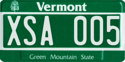 VT license plate XSA005