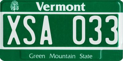 VT license plate XSA033