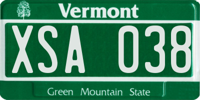 VT license plate XSA038