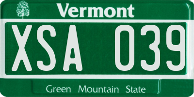 VT license plate XSA039