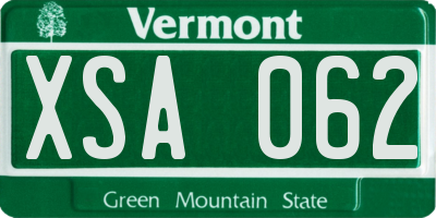 VT license plate XSA062