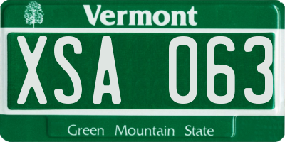 VT license plate XSA063