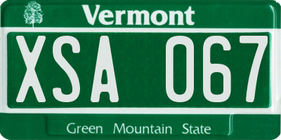 VT license plate XSA067