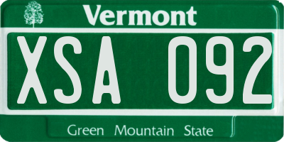 VT license plate XSA092