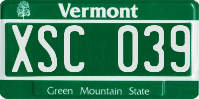 VT license plate XSC039