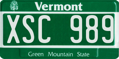VT license plate XSC989
