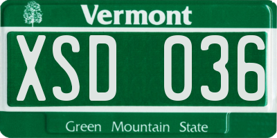 VT license plate XSD036