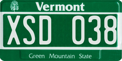 VT license plate XSD038