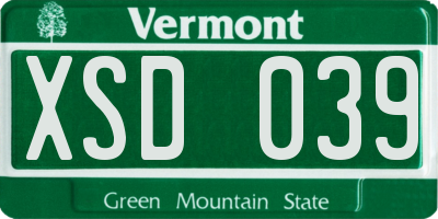 VT license plate XSD039