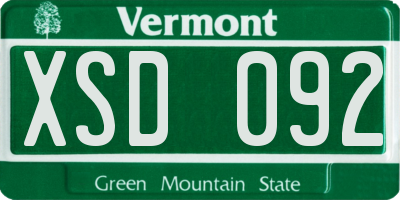 VT license plate XSD092