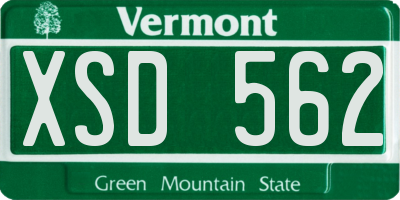 VT license plate XSD562
