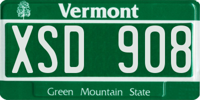 VT license plate XSD908