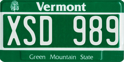 VT license plate XSD989