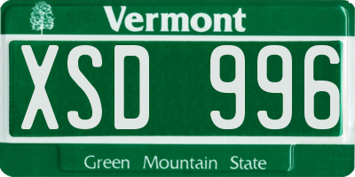 VT license plate XSD996
