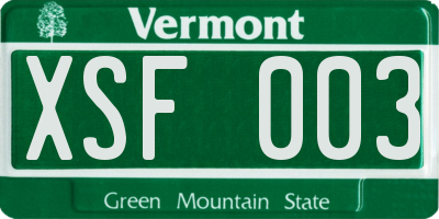 VT license plate XSF003