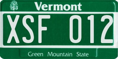 VT license plate XSF012