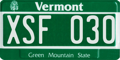 VT license plate XSF030