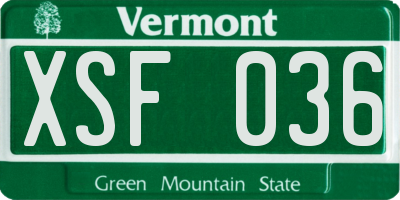 VT license plate XSF036