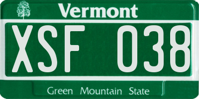 VT license plate XSF038