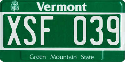 VT license plate XSF039