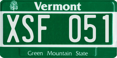 VT license plate XSF051